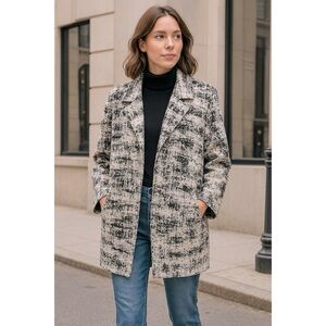 Ivanka Trump Womens Black White Tweed Open Front Coat City Chic Fall Layering M